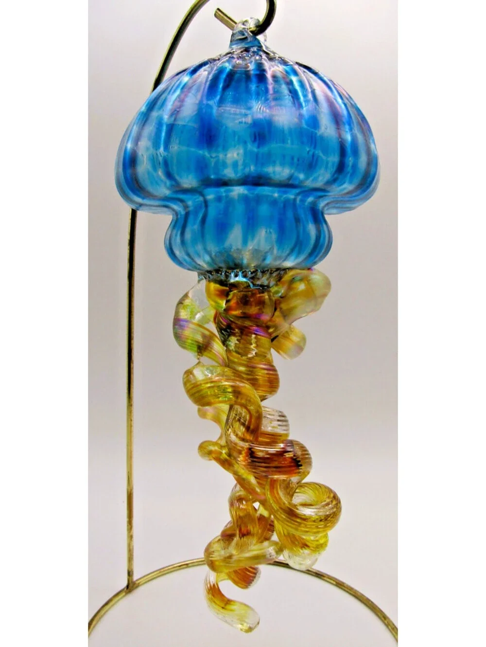Opal Art Glass Jellyfish Ornament with Brass Stand Johnny Camp Darlene Bushell